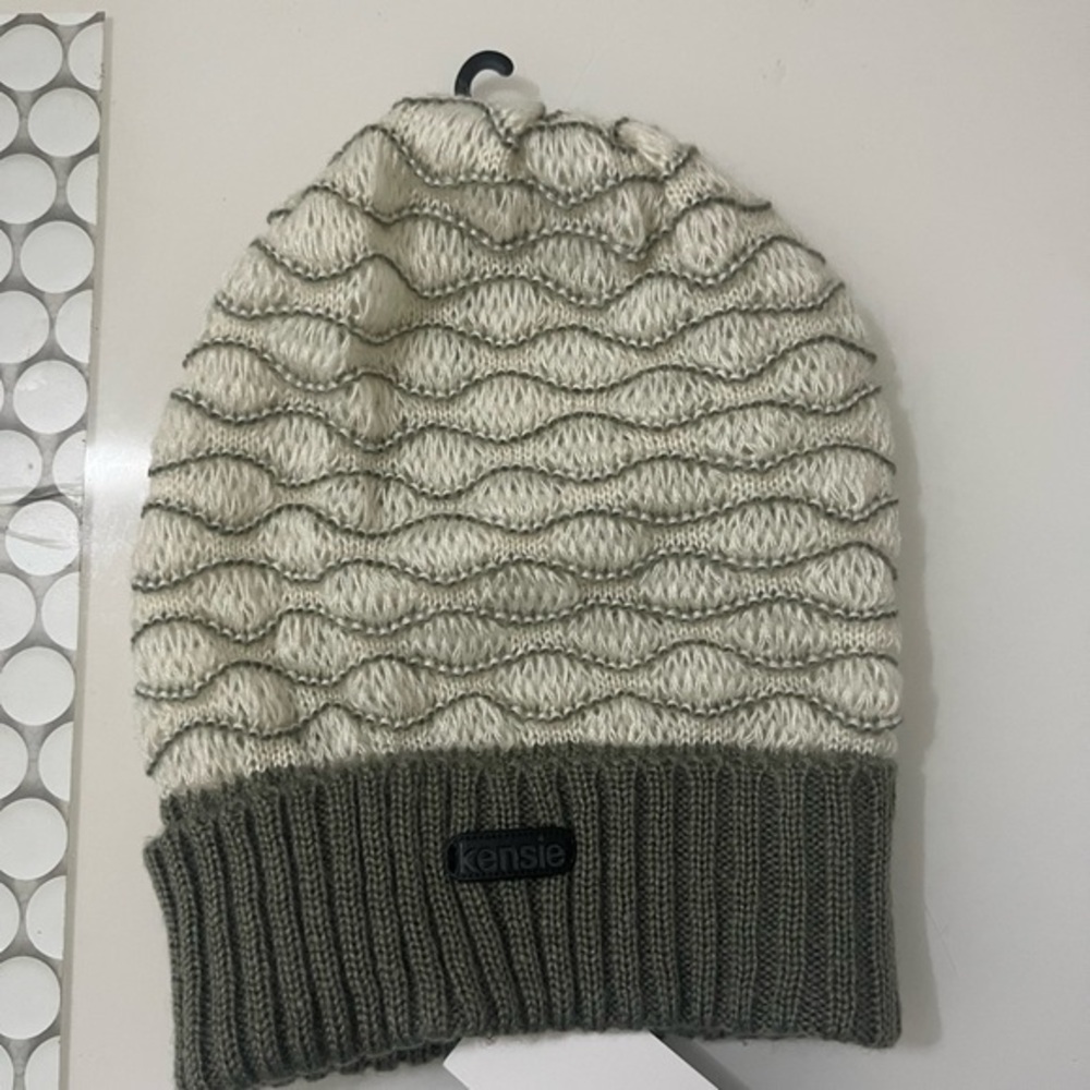 Kensie Olive and Cream Knit Beanie